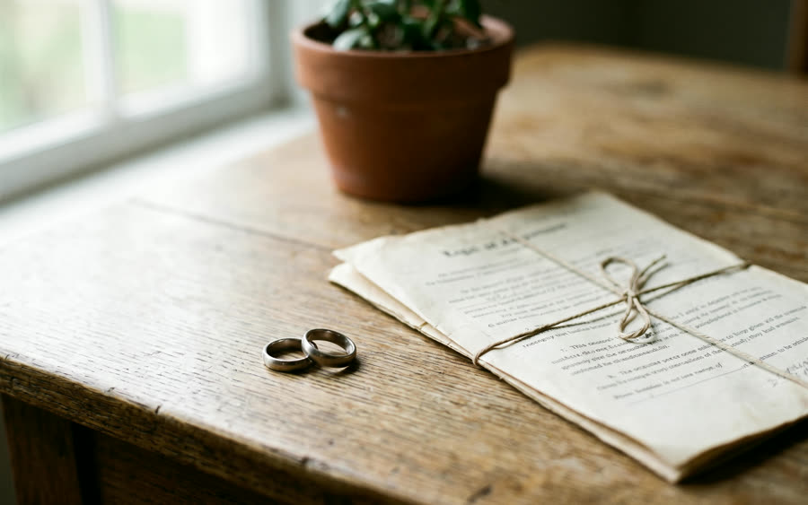 Rings and a document on a table